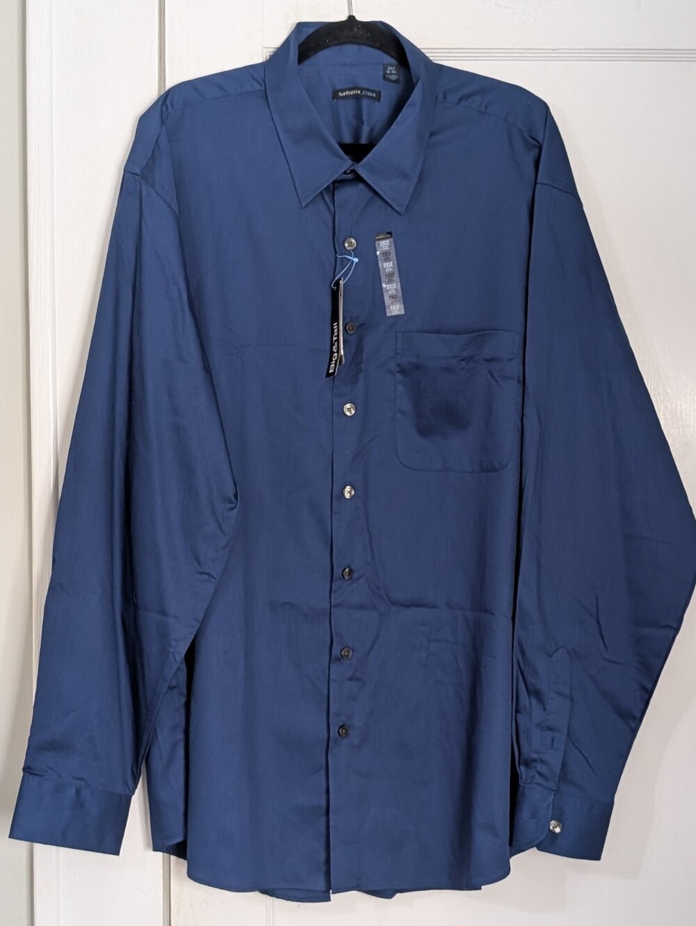 Van Heusen Studio Men's 2XLT 18/18.5 Navy Blue Dress Shirt Long Sleeve Button Up